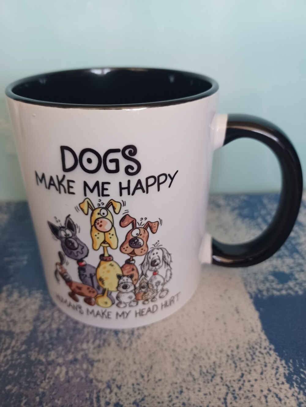 Dogs Make Me Happy Ceramic Mug - Black Interior & Handle